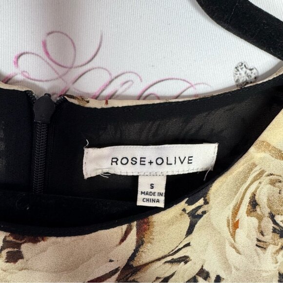 Rose + Olive tank top blouse roses cream Floral Sleeveless Top - Beige and Black - Picture 6 of 13
